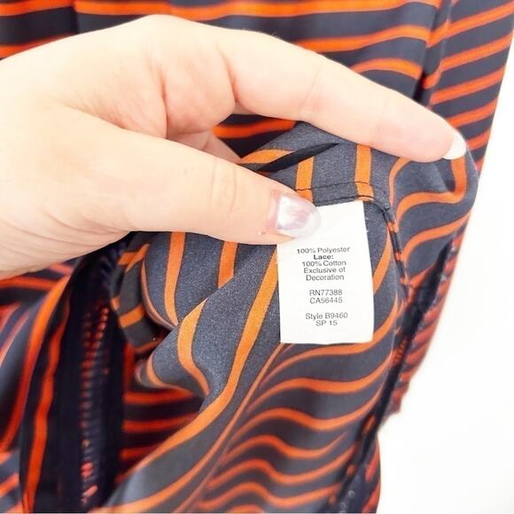 J.Crew Factory Blue Orange Stripe 3/4 Sleeve Round Neck Pullover Top Size S - Picture 5 of 6